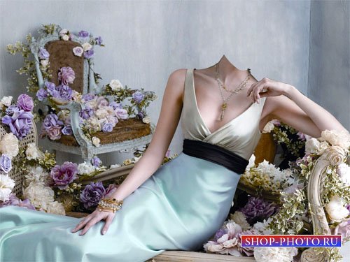Шаблон для фотошопа - В роскошном платье между цветов