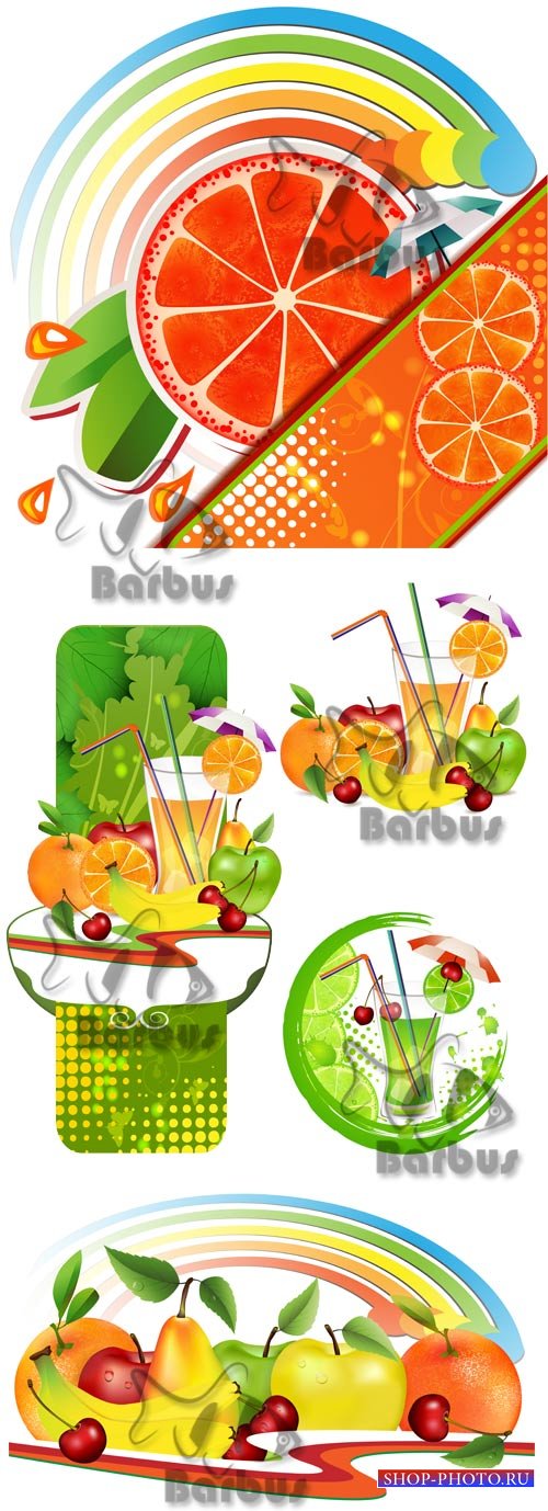 Fresh fruit and juice / Свещие сочные фрукты и напитки - Vector stock