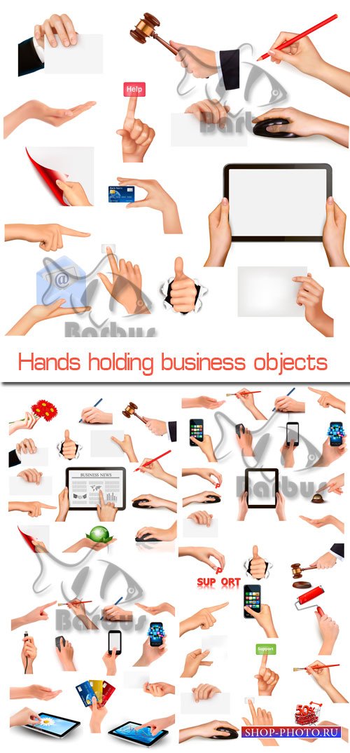 Hands holding business objects / Руки держат бизнес предметы - Vector stock