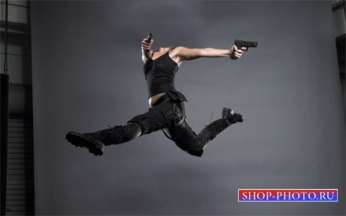  Шаблон для photoshop - В прыжке с 2 пистолетами 