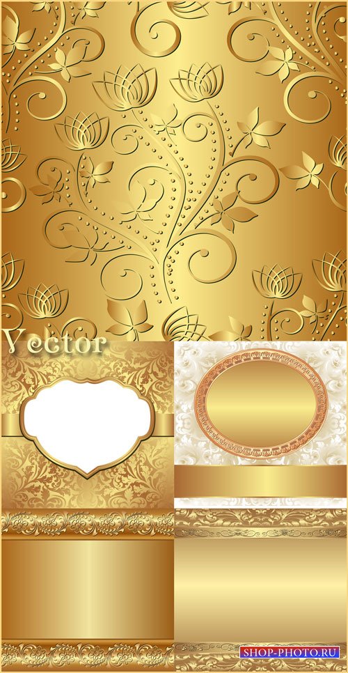 Золотые векторные фоны с цветочным орнаментом 