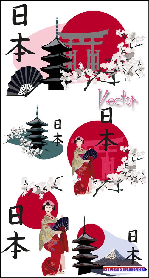 Япония, cказочное путешествие в страну гейш и сакуры - Векторные фоны 