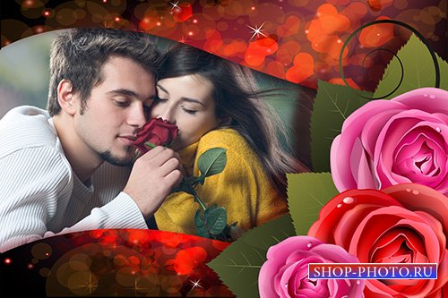 Фотошоп рамка с сердечками и три розы