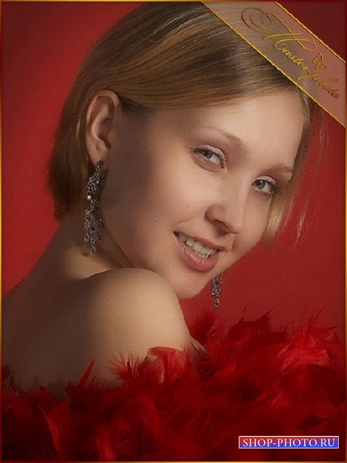 Женский шаблон для photoshop - Гламурные перья красные