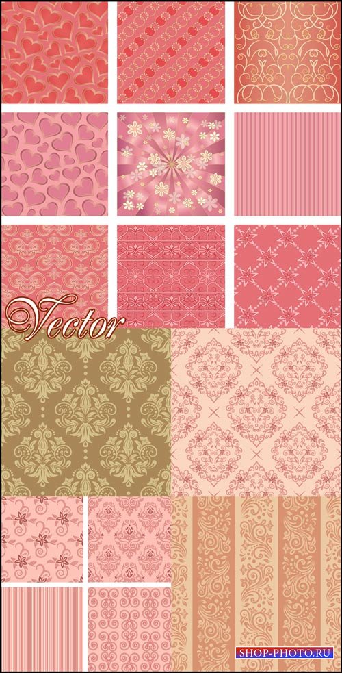 Фоны с узорами и орнаментом / Backgrounds with patterns, floral backgrounds, vector