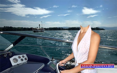  Шаблон для фотошопа - Девушка на море за рулем катера 