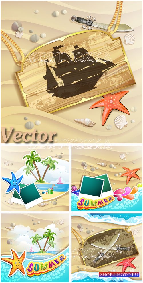 Летний отдых на побережье моря  / Summer holidays on the coast of the sea - vector clipart