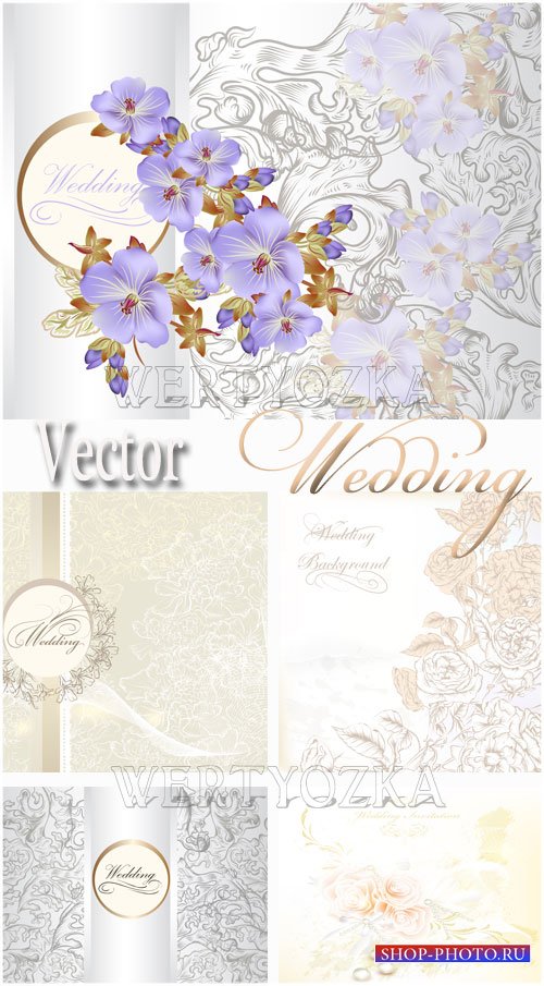 Свадебные фоны с цветами / Wedding backgrounds with flowers - vector clipart