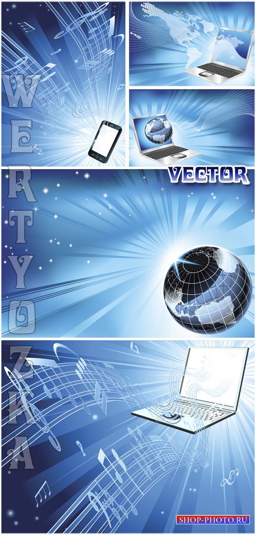 Современные технологии, ноутбук, смартфон / Modern technology, laptop, smart phone - vector clipart