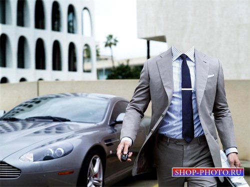  PSD шаблон - Бизнесмен в костюме на отличном Maserati 