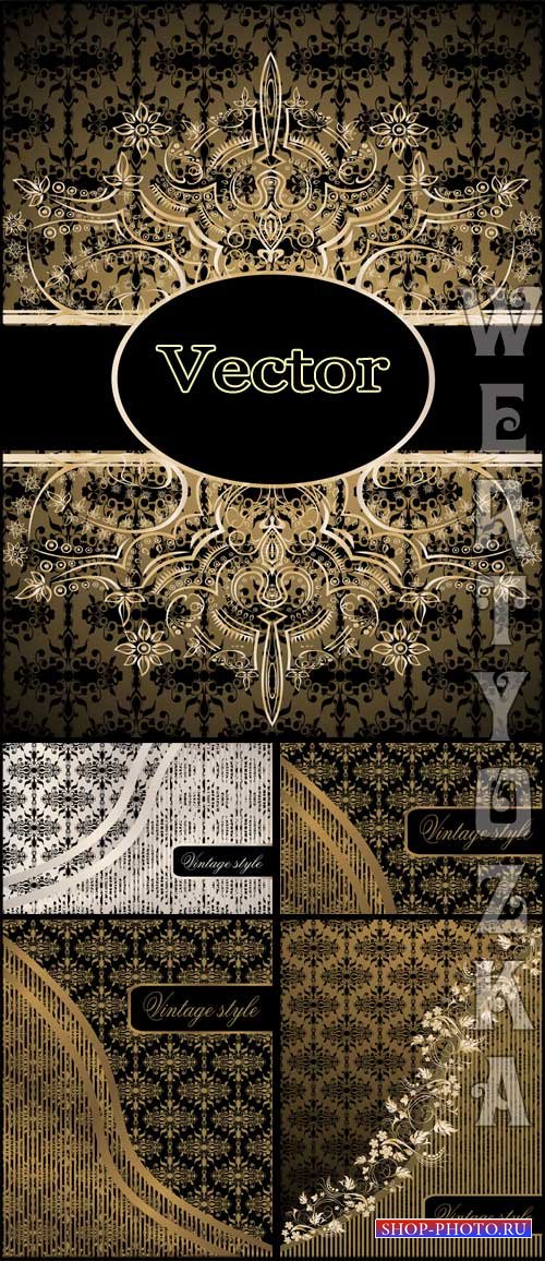 Винтажные векторные фоны с золотыми узорами / Vintage vector background with golden ornaments