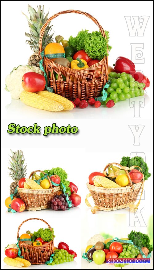 Овощи и фрукты  , корзина с овощами / Vegetables and fruit, a basket of vegetables - Raster clipart