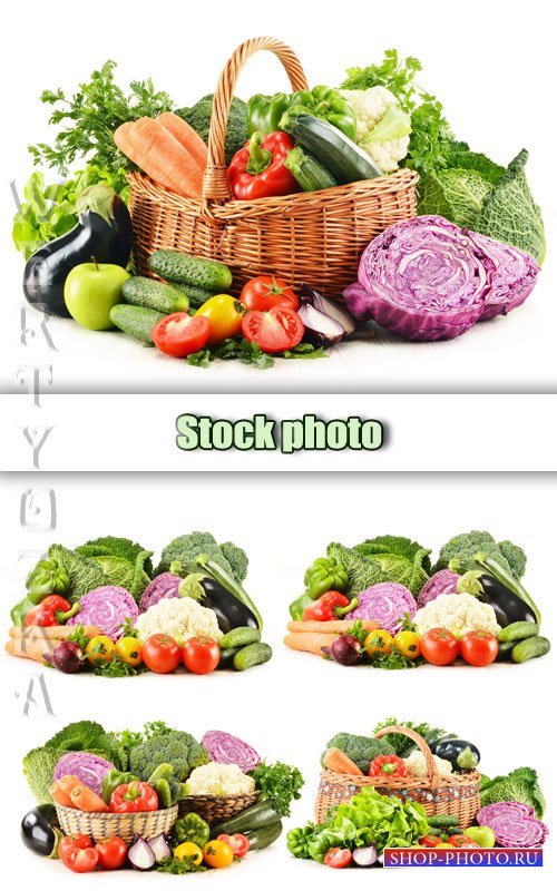 Свежие овощи, овощи в корзине / Fresh fruits and vegetables in a basket - Raster clipart