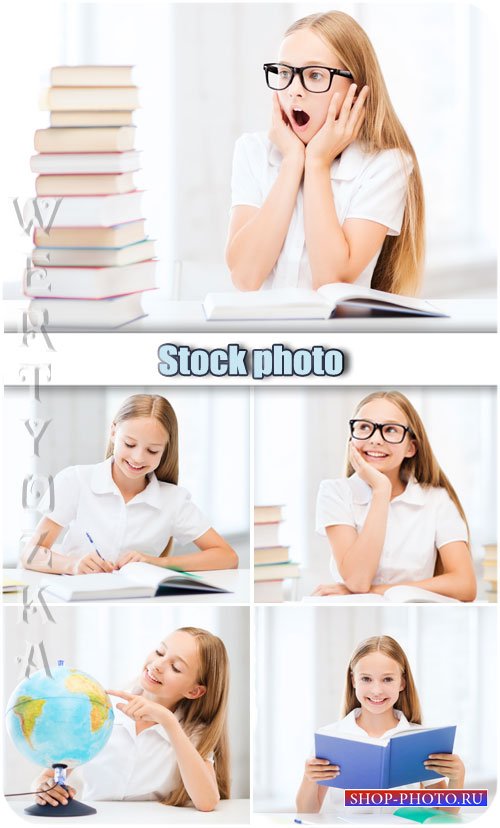 Девочка делает  уроки / Girl making a lessons - Raster clipart