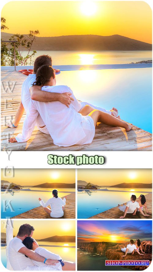 Романтичная пара и удивительный закат / Romantic couple and an amazing sunset - Raster clipart