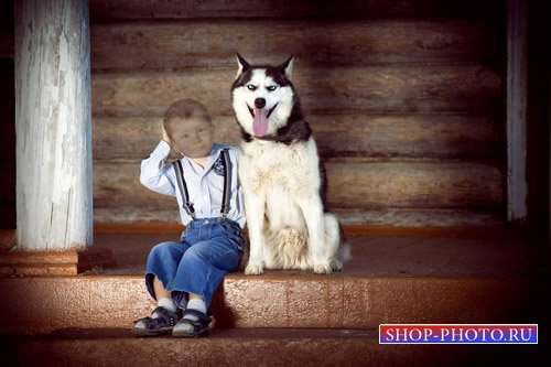  Шаблон для детей - Мальчик с голубоглазой собакой 