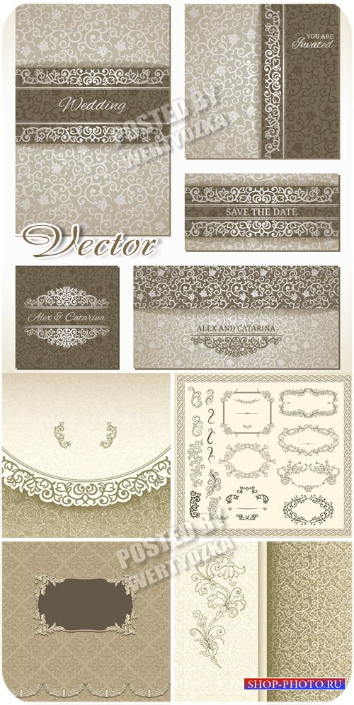 Свадебные фоны, винтажные рамки орнаменты / Wedding backgrounds, vintage ornaments - vector