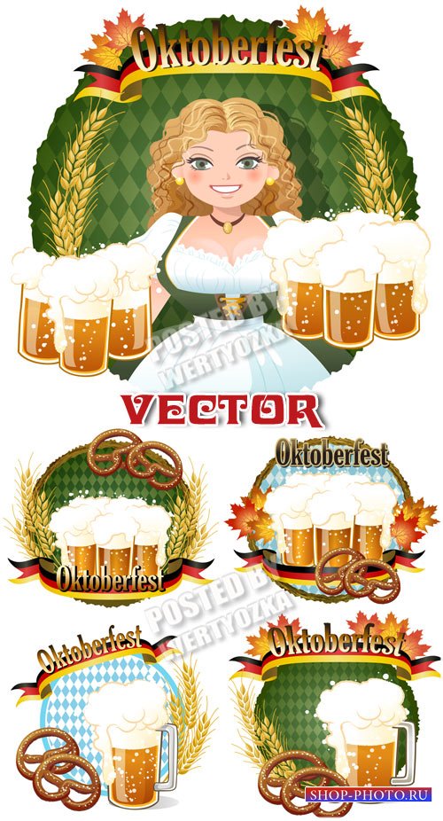 Девушка с бокалами пива / Girl with glasses of beer - vector