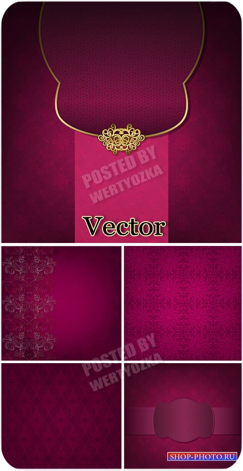 Розовые векторные фоны с узорами и золотым декором / Pink vector backgrounds