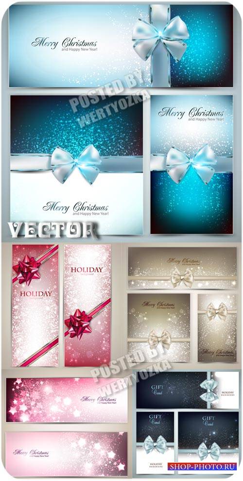 Рождественские карточки с ленточками / Christmas card with ribbons - vector stock