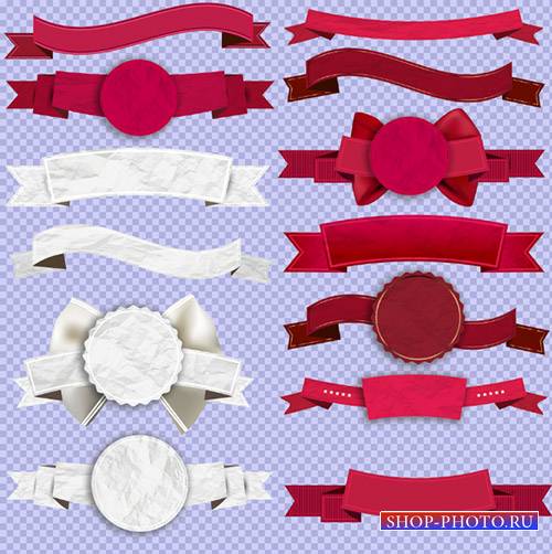 Клипарт - Красные и белые значки и ленточки на прозрачном фоне PSD