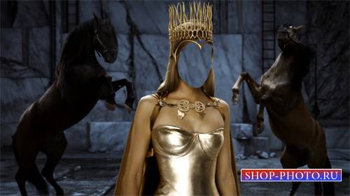  Шаблон для фотомонтажа - Королева с короной на фоне лошадок 