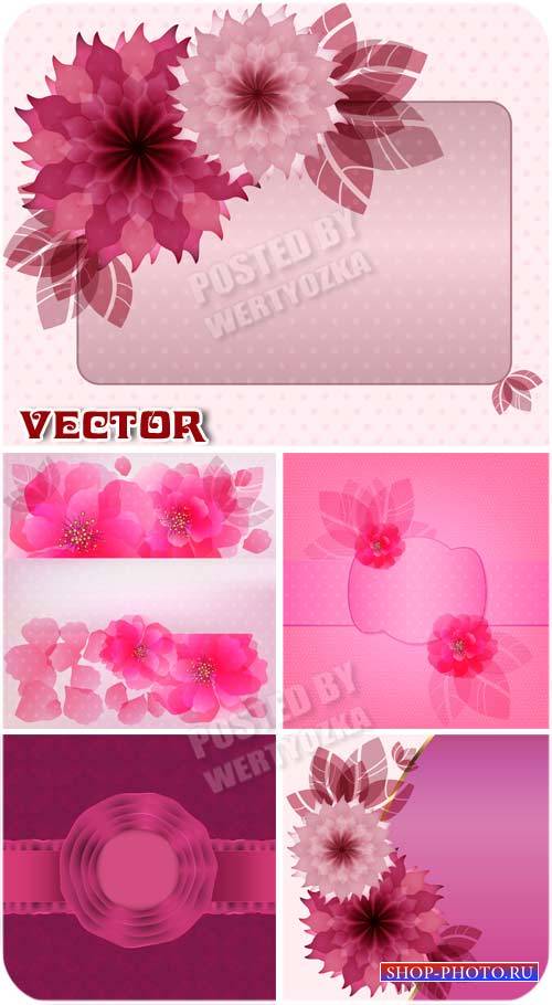 Векторные розовые фоны с красивыми цветами / Vector pink background with beautiful flowers