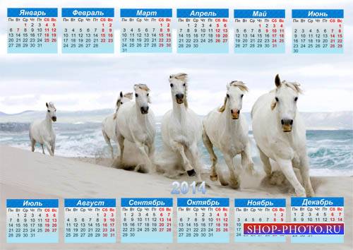  Настенный календарь - Белые лошади на прогулке 