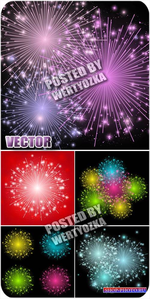 Разноцветные салюты / Colorful fireworks - vector stock