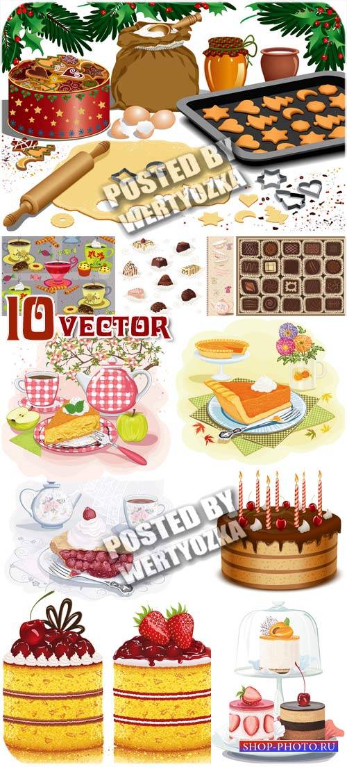Сладости, тортики, конфеты, печенье / Sweets, cakes, candy, cookies - stock vector