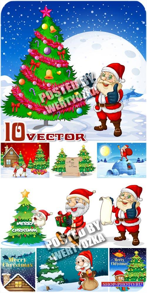 Санта клаус и елка / Santa Claus and Christmas tree - stock vector