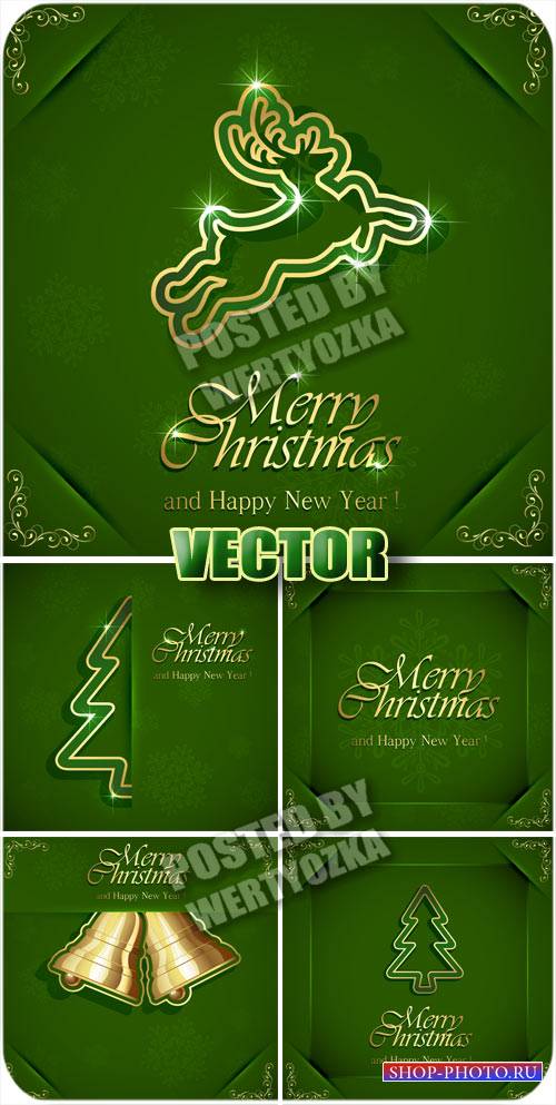 Рождественские зеленые фоны с елкой и колокольчиками / Christmas green background - stock vector