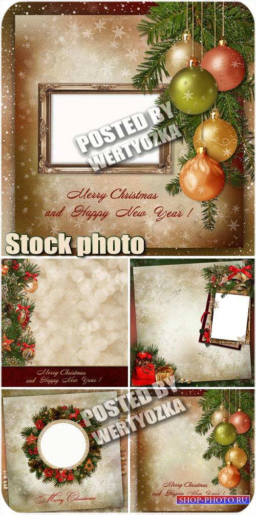Новогодние фоны с еловыми ветками и шарами / Christmas background - stock photos