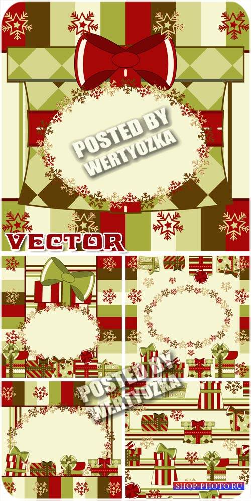 Новогодние векторные фоны в красных и зеленых тонах / Christmas vector background