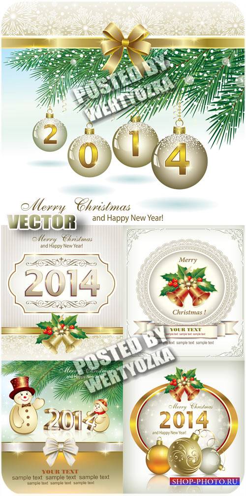 Рождественские золотисто-серебристые фоны с елкой и снеговиком / Christmas golden background - vector stock