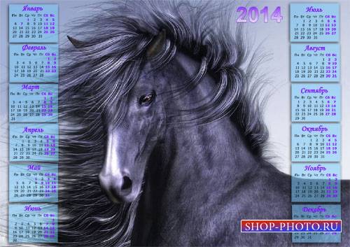  Календарь 2014 - Шикарная лошадь с гривой 