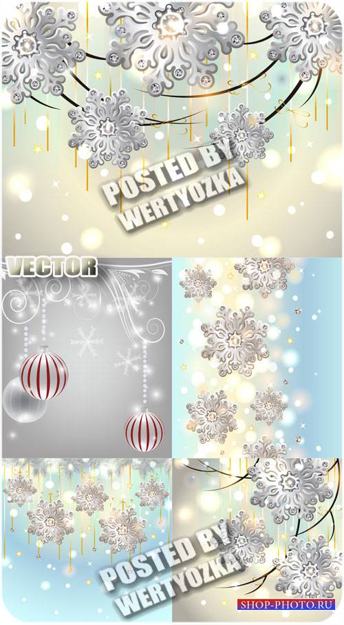 Снежинки на сияющих фонах / Snowflakes on shining backgrounds - stock vector