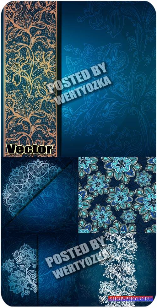 Синие векторные фоны с красивым узором / Vector blue background with beautiful pattern
