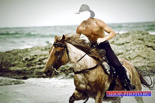  Шаблон для Photoshop - Прогулка по воде на лошади 