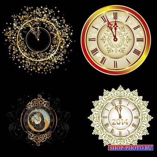 Клипарт - Новогодние узорные часы со стрелками к двенадцати на прозрачном фоне PSD