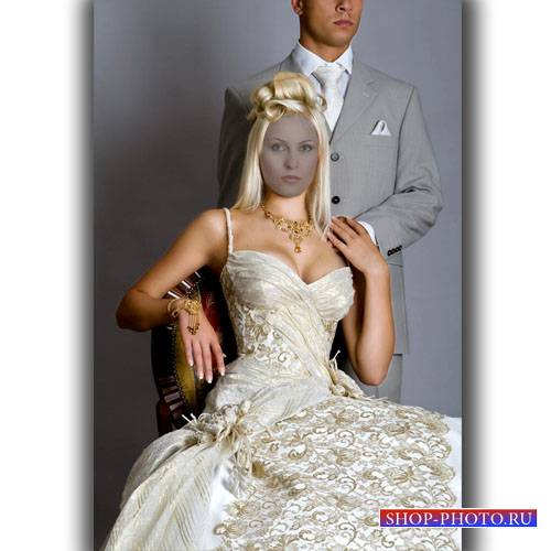  Шаблон для photoshop - Красивая блондинка в платье шампань 