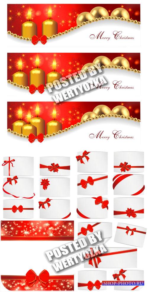 Рождественские векторные карточки с красными лентами и свечами