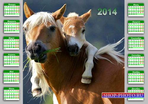  Календарь на 2014 год - Милые объятия мамы с жеребенком 