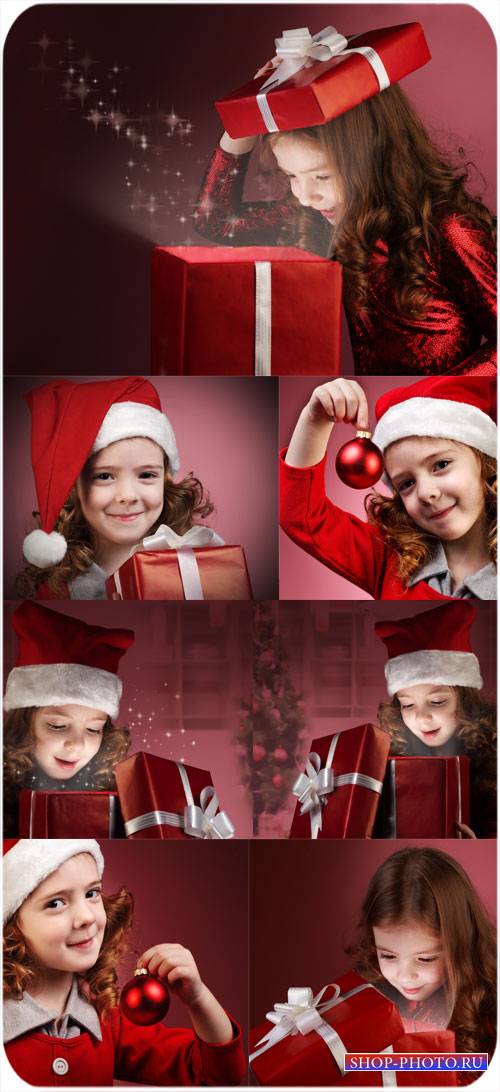 Девочка и рождественские подарки - сток фото