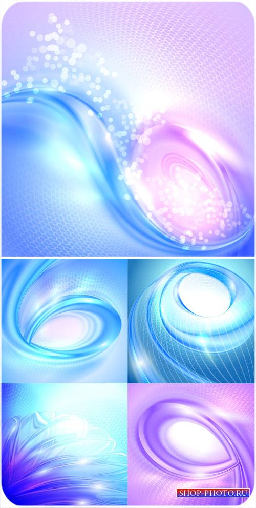 Красивые векторные фоны с голубыми и сиреневыми волнами