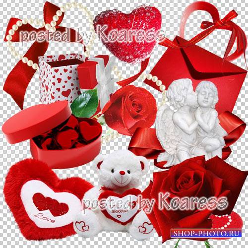 Png клипарт для фотошопа - ангелы, сердечки, красные розы, подарки, банты, игрушки - День Всех влюбленных