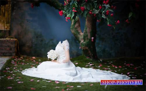  Шаблон psd женский - Под волшебным деревом с букетом белых роз 