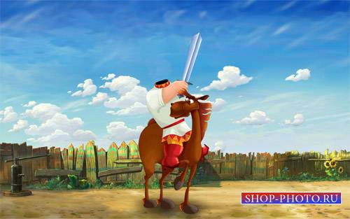  Шаблон для детей - Богатырь с мечом на умном коне 