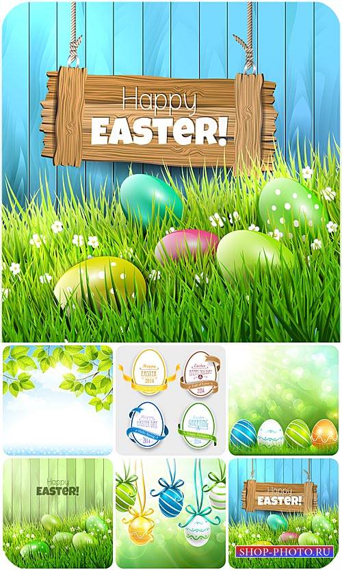 C пасхой, векторные фоны с пасхальными элементами / Happy Easter, Easter backgrounds