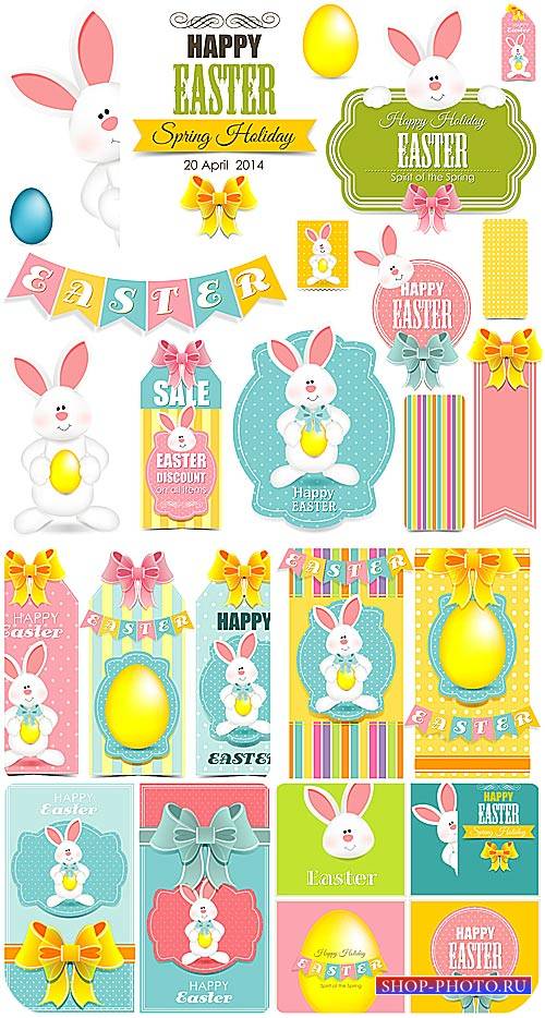 Пасхальный вектор, фоны и карточки, пасхальные кролики и яйца / Easter vector